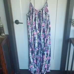 Floral Maxi Romper with Pink and Purple Flowers